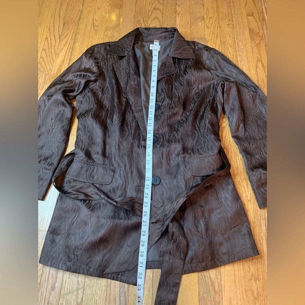 Chico’s 100% Silk Woodgrain Moire Belted Jacket Blazer Brown Size 3 (XL) - Picture 4 of 7